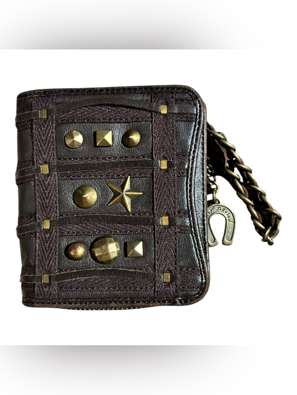 Y2K Betsy Johnson Studded Brown Leather Two Fold Wallet